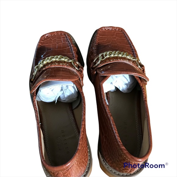 ASOS Design Women’s Shoe Loafer Chestnut Croc Wedge Gold Braid Detail - Picture 7 of 7